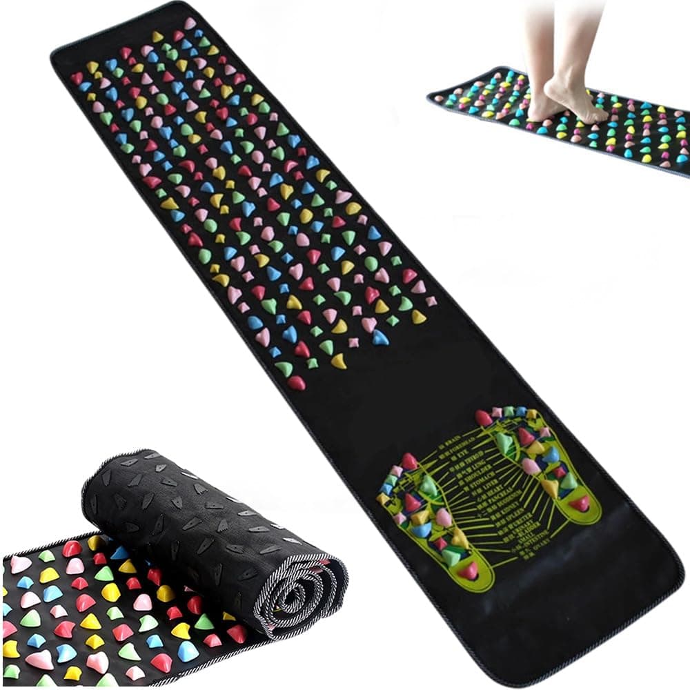 Foot Massage Mat, 120x35 cm Imitation Stone Foot Massage, Reflexology Walk Stone, Acupuncture Mat for Feet with Chart for Feet Relaxation and Fatigue Relief