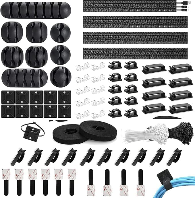 273 قطعة لتنظيم الكيبلات - منظم اسلاك، منظم كابلات للمنزل والمكتب، مفيد لاسلاك الطاقة وكابلات USB وكابلات التلفزيون والكمبيوتر الشخصي ومجموعة مشابك كيبلات سطح المكتب وغيرها (273 قطعة)