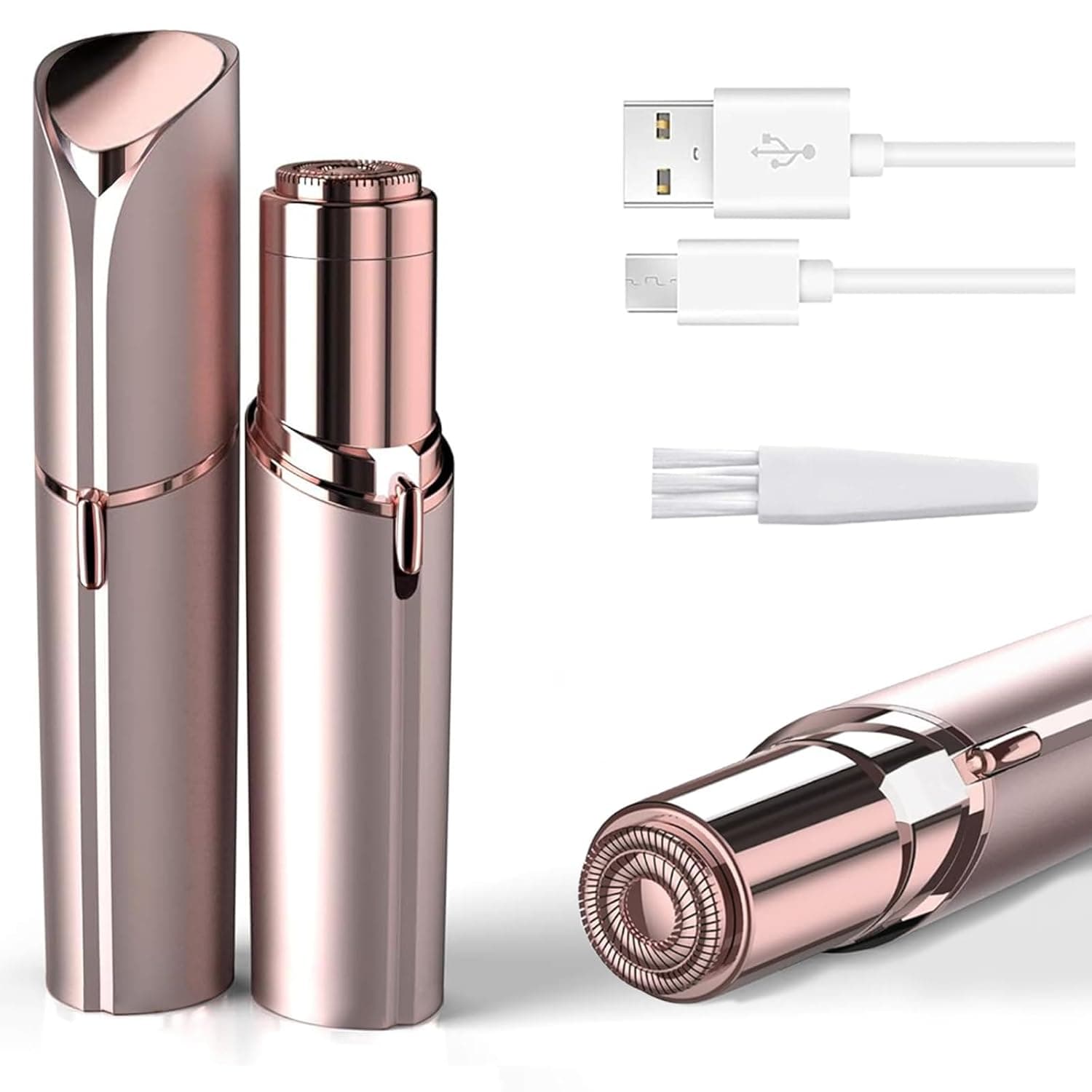 Facial Hair Removal for Women, Electric Painless Facial Hair Remover for Face, Lip, Chin with USB Rechargeable, Rose Gold