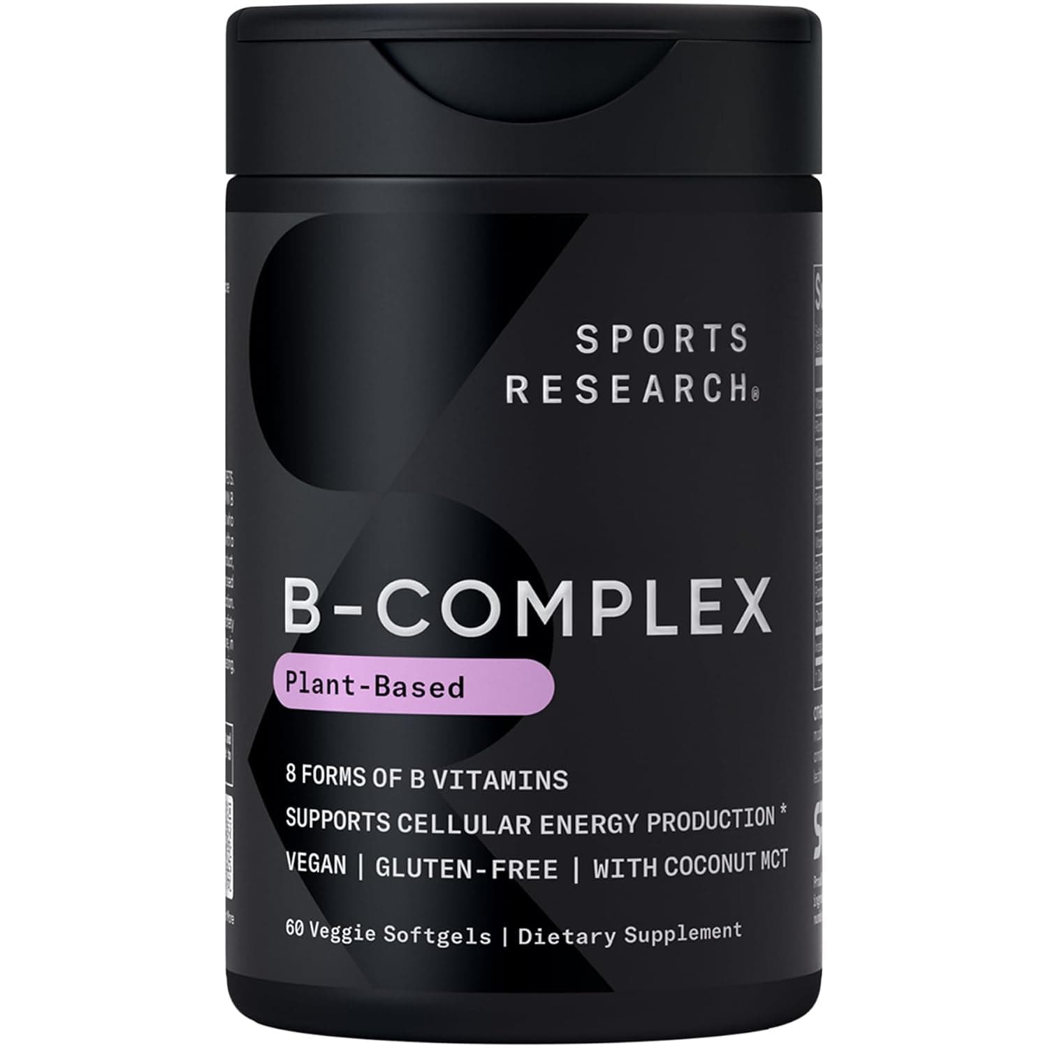 Sports Research, B-Complex, Plant-Based, 60 Veggie Softgels | Full Spectrum of B Vitamins with Methylated B12 & Folate - Gluten Free · Plant-Based · Non-GMO · Vegan-Friendly Formula