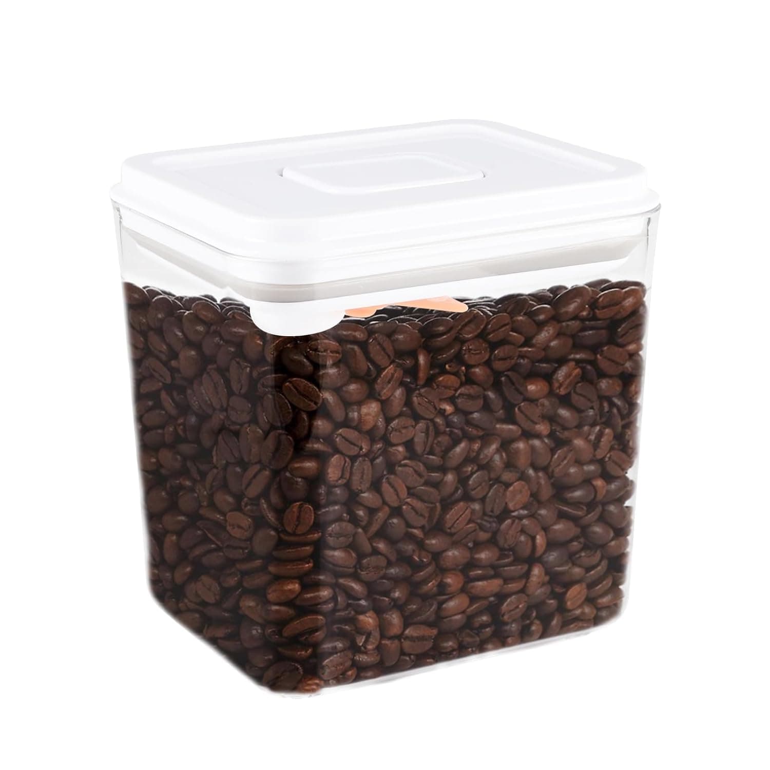 Airtight Coffee Bean Storage Container with Spoon & One Touch Lid, 1700ml, Coffee & Tea Canister, Kitchen Food Storage Container for Ground Coffee, Sugar, Biscuits, & More, Rectangle, Clear