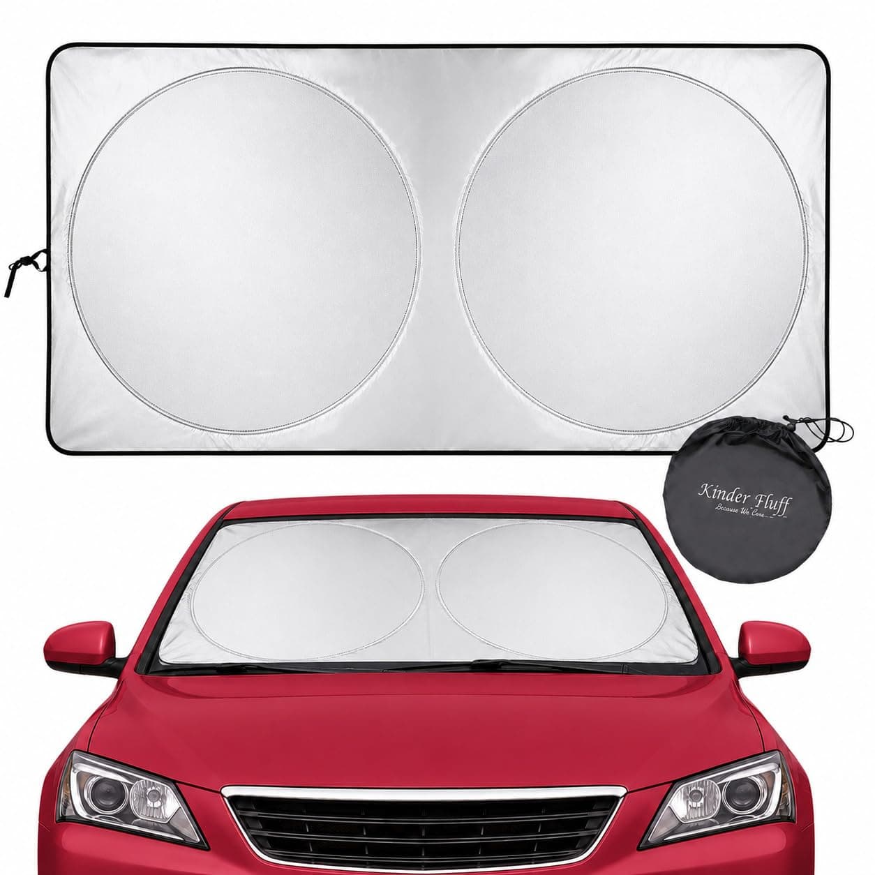 kinder Fluff Windshield Sunshade | Reflective Patented Car Sun Protection - Certified 99% UVR Block - Cool Interior | Foldable Sun Visor Cover | Automotive Accessories Summer Heat | Size XL 167x95cm