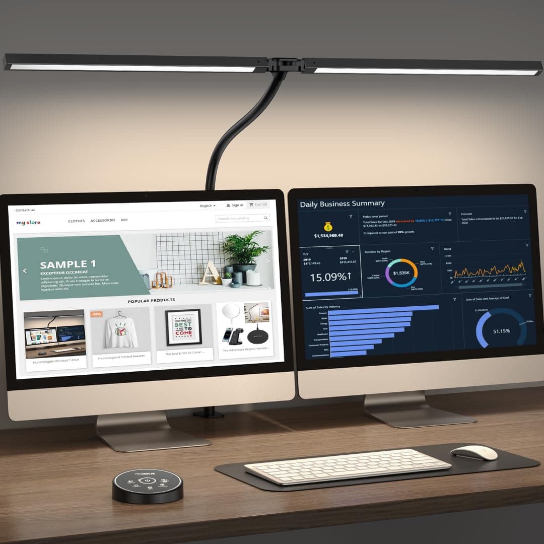 Pzloz Led Desk Lamp for Office Home - Eye Caring Architect lamp with Clamp,Dual Screen Computer Monitor Gooseneck Smart Light: 24W 5 Color Flexible Adjustable Lighting Table Lamp for Study Drafting