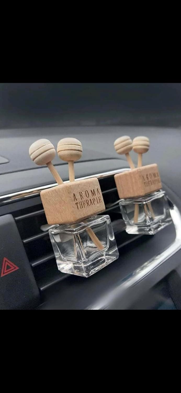 Aroma Therapie Luxury Wooden Car Freshener, 2 Pieces Glass with Holder, Car Perfume Diffuser with Wood Lids and Aroma Balls