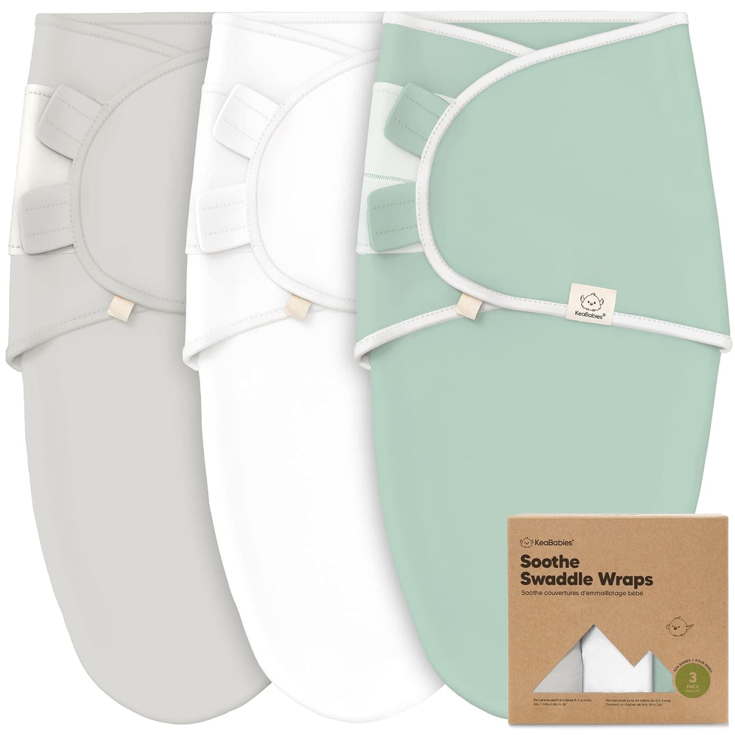 KeaBabies Soothe Swaddle Wrap, 3-Pack Sage, Soft Breathable Baby Swaddle Blanket Set, Adjustable Newborn Swaddle, Secure Infant Sleep Essentials | Baby Girls, Boys, Soft Organic Cotton, Newborn Swaddle Sleep Sack, Nursery Swaddling Blankets