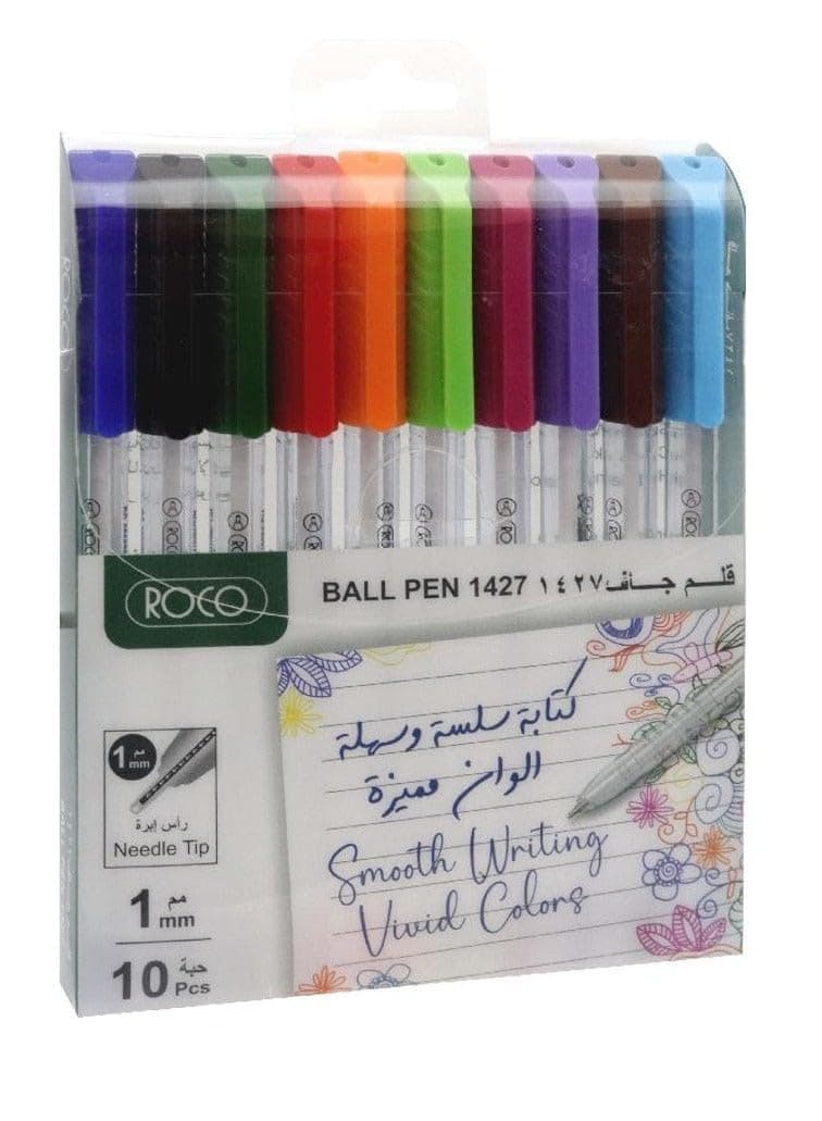 أقلام حبر جاف للكتابة السلسة 1427 1 ملم من روكو، مجموعة متنوعة من 10 قطع