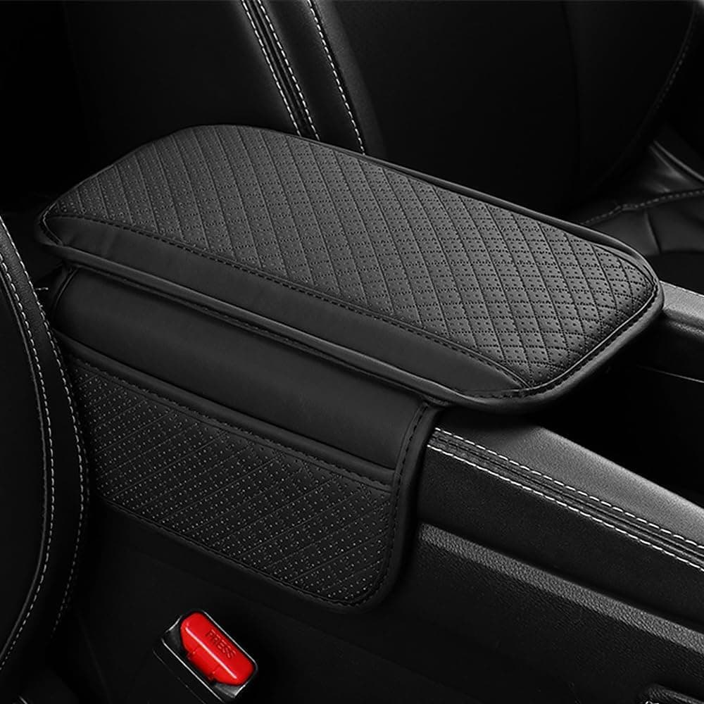 Aputue Car Center Console Cover, Premium Black Microfiber Leather Armrest Pad with Storage Pockets, Universal Fit for Cars, SUVs and Trucks Interior Accessories
