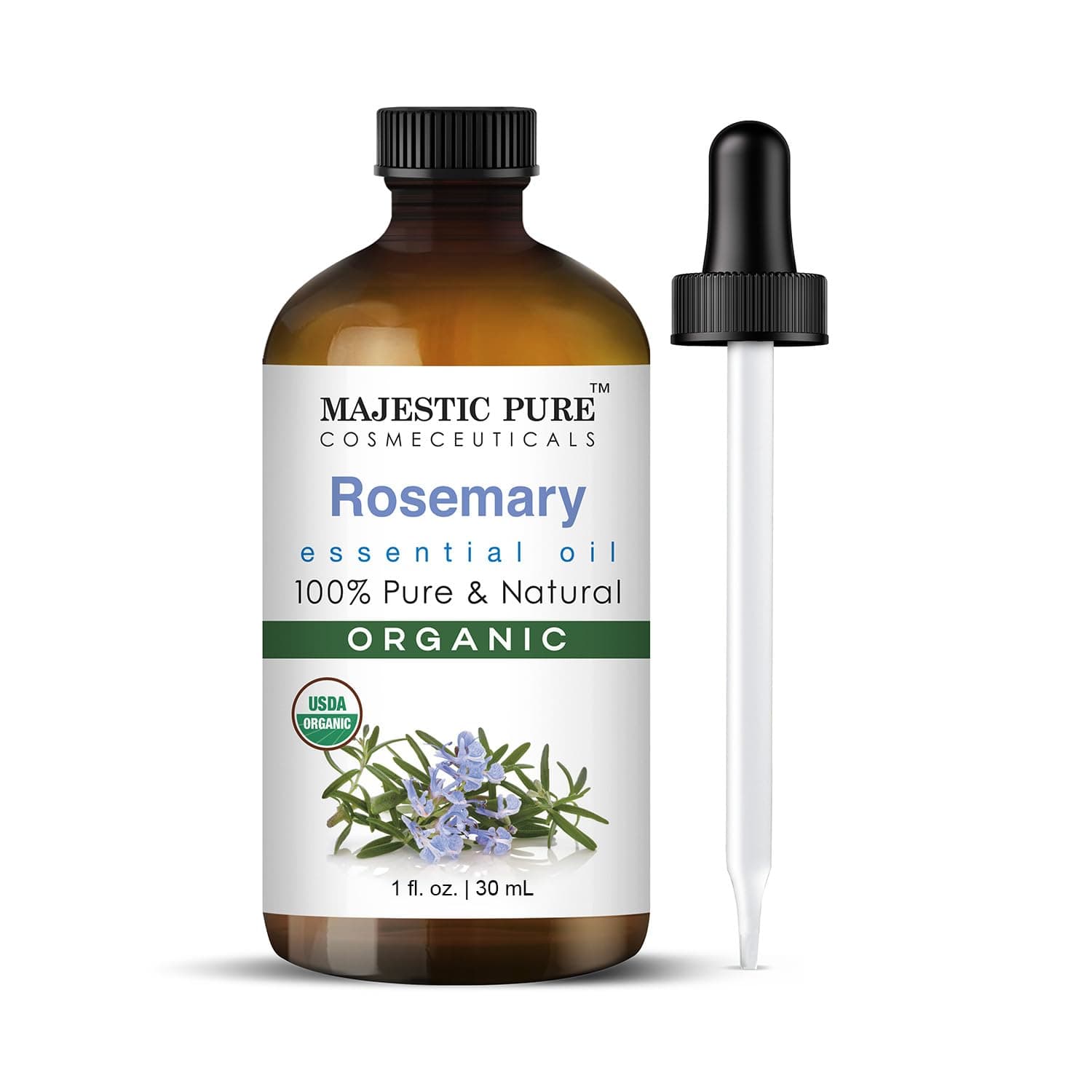Majestic Pure Organic Rosemary Essential Oil - 100% Pure & Premium Oil for Hair Growth, Skin, Face, Aromatherapy & Diffuser - 1 fl oz | Perfect Oil for Hair Growth | Ideal for hair care, scalp massage, aromatherapy, diffuser use, DIY blends, and everyday personal care routines