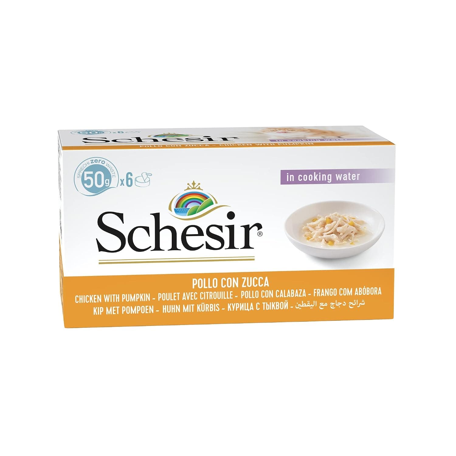 Schesir Cat Natural Chicken Fillet with Pumpkin, Wet Cat Food in Own Juice, 8 x 6 Cans x 50 g
