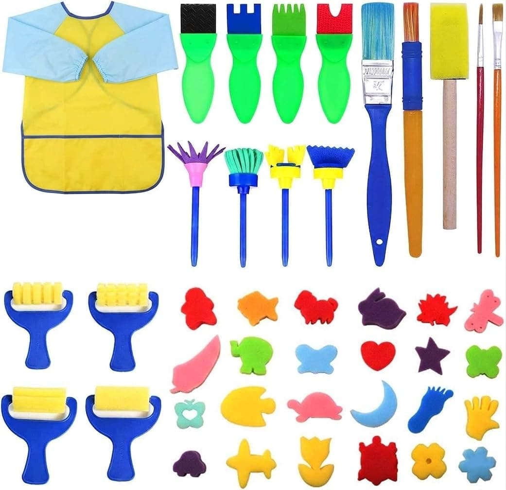 Sponge Paint Brushes Kits, 42 Pcs Kids Painting Brushes Drawing Tools Kits, Children Early DIY Learning Paint Sets for Kids Arts and Crafts for Toddlers