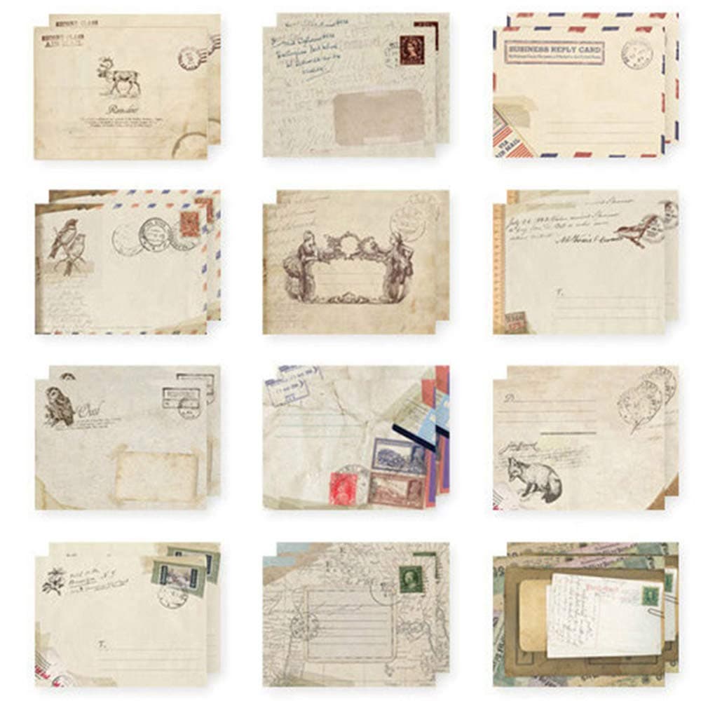 Bukela 72Pcs Mini Vintage Envelope, European Style Paper Envelopes with Antique Design, Small Handmade Gift Card Holders for Wedding Invitations and Birthday Party Decorations, 12 Models