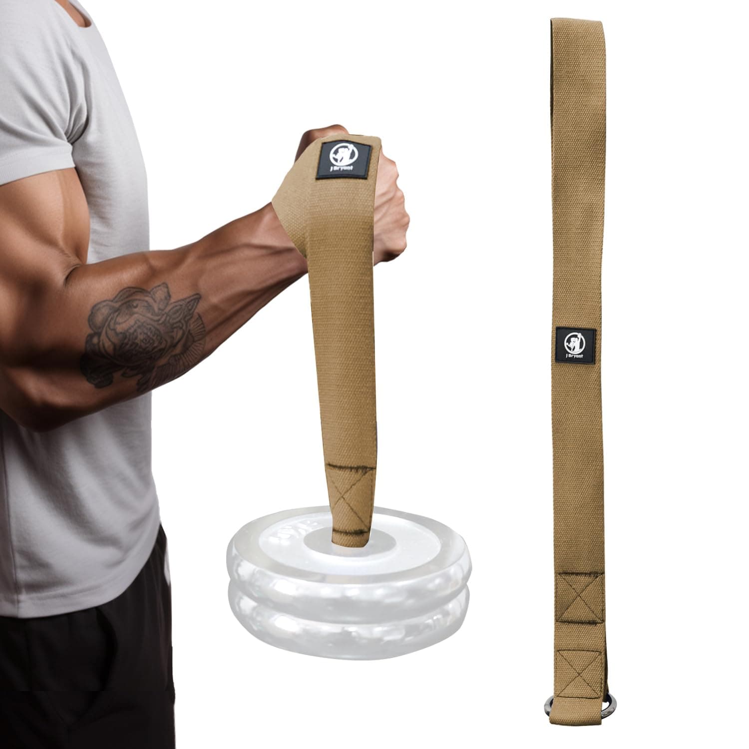 J Bryant Arm Wrestling Training Strap Belt Hand Grip- Ideal for Wrist Forearm and Biceps Workouts Multifunctional Home Gym Fitness Equipment Compatible with 1 inch and 2 inches Barbell Plates