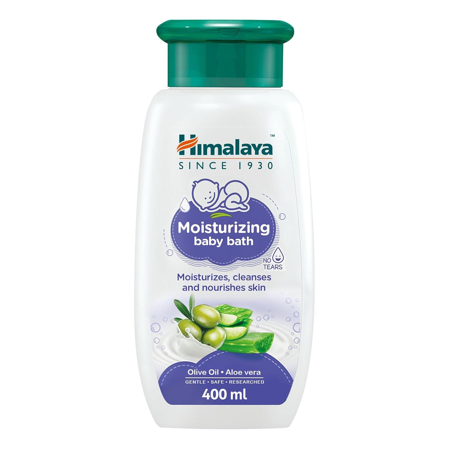 Himalaya No Tears Moisturizing Baby Bath, 400ml – Moisturizes, Cleanses & Nourishes with Olive Oil & Aloe Vera | Skin-Friendly pH, Mild Fragrance | Free from Alcohol, Parabens & Sulphates