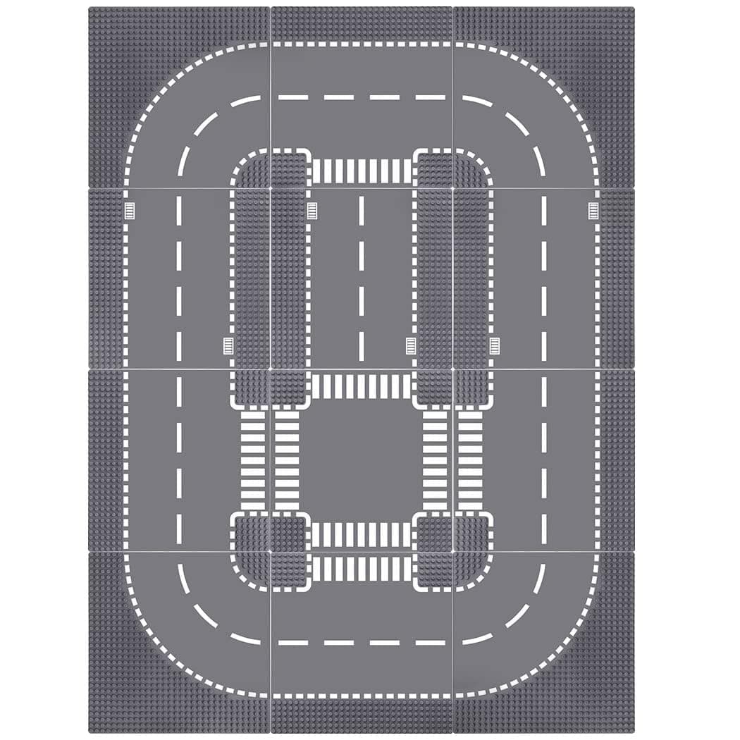 12 Pack Road Base Plates, 10"x10" City Street Baseplates, Road Base Plates for City Road Building Block for Building Bricks Compatible with All Major Brands