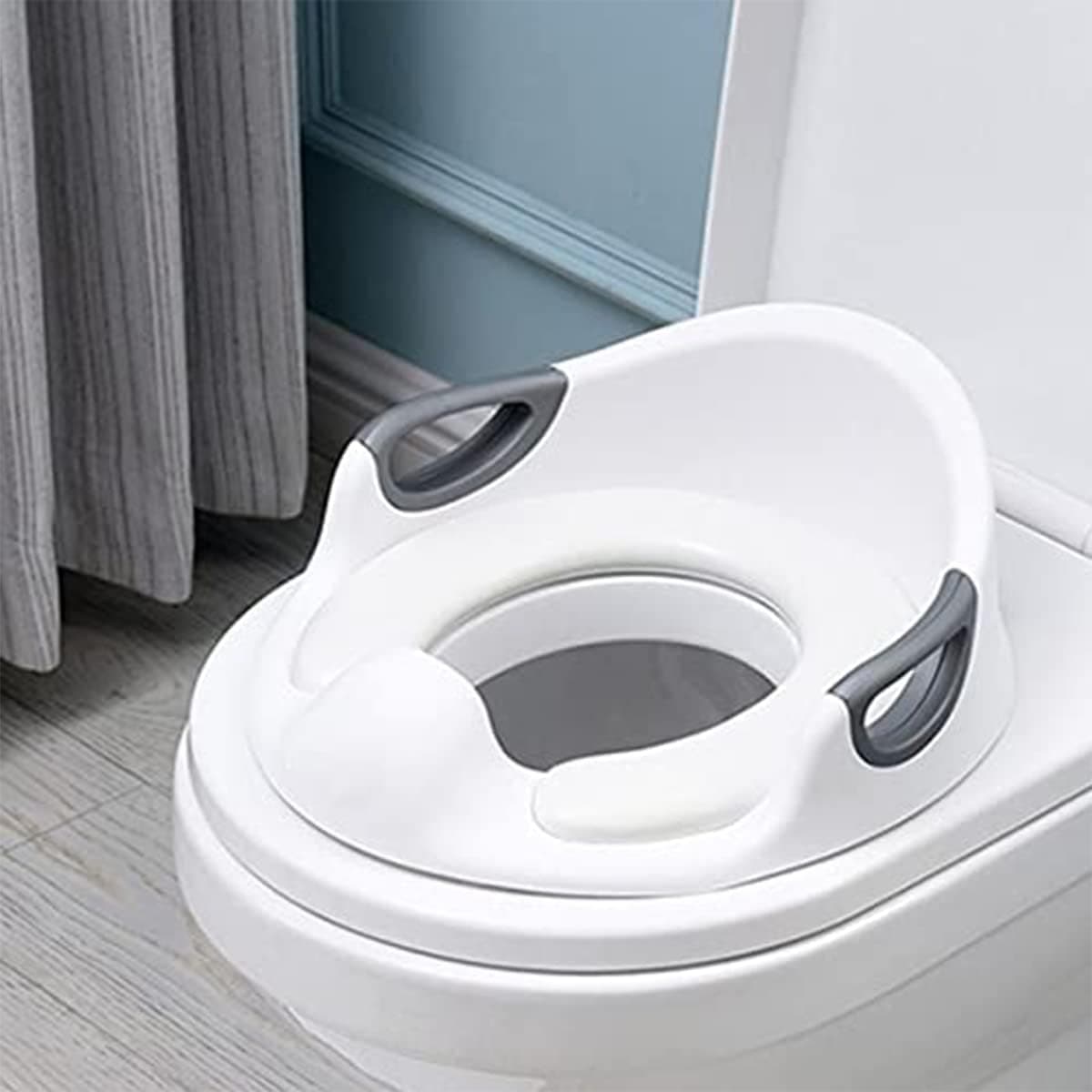 Yelajoy Toilet Training Seat, Child Safety Baby Toilet Seat with High Splash Protection & Handle And Backrest, Suitable For Boy And Girl Aged 1-8 Years (Grey White)