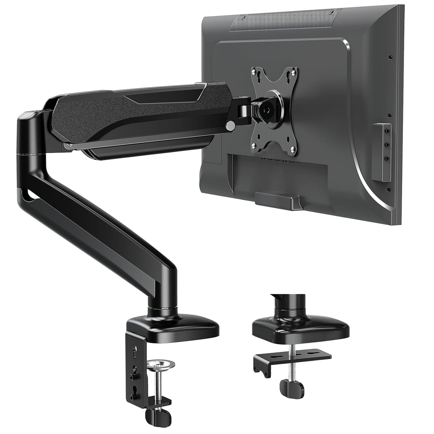 MOUNTUP Single Monitor Desk Mount, Adjustable Gas Spring Monitor Arm Support Max 32 Inch, 4.4-17.6lbs Screen, Computer Monitors Stand Holder with Clamp/Grommet Mounting Base, VESA Mount Bracket, Black