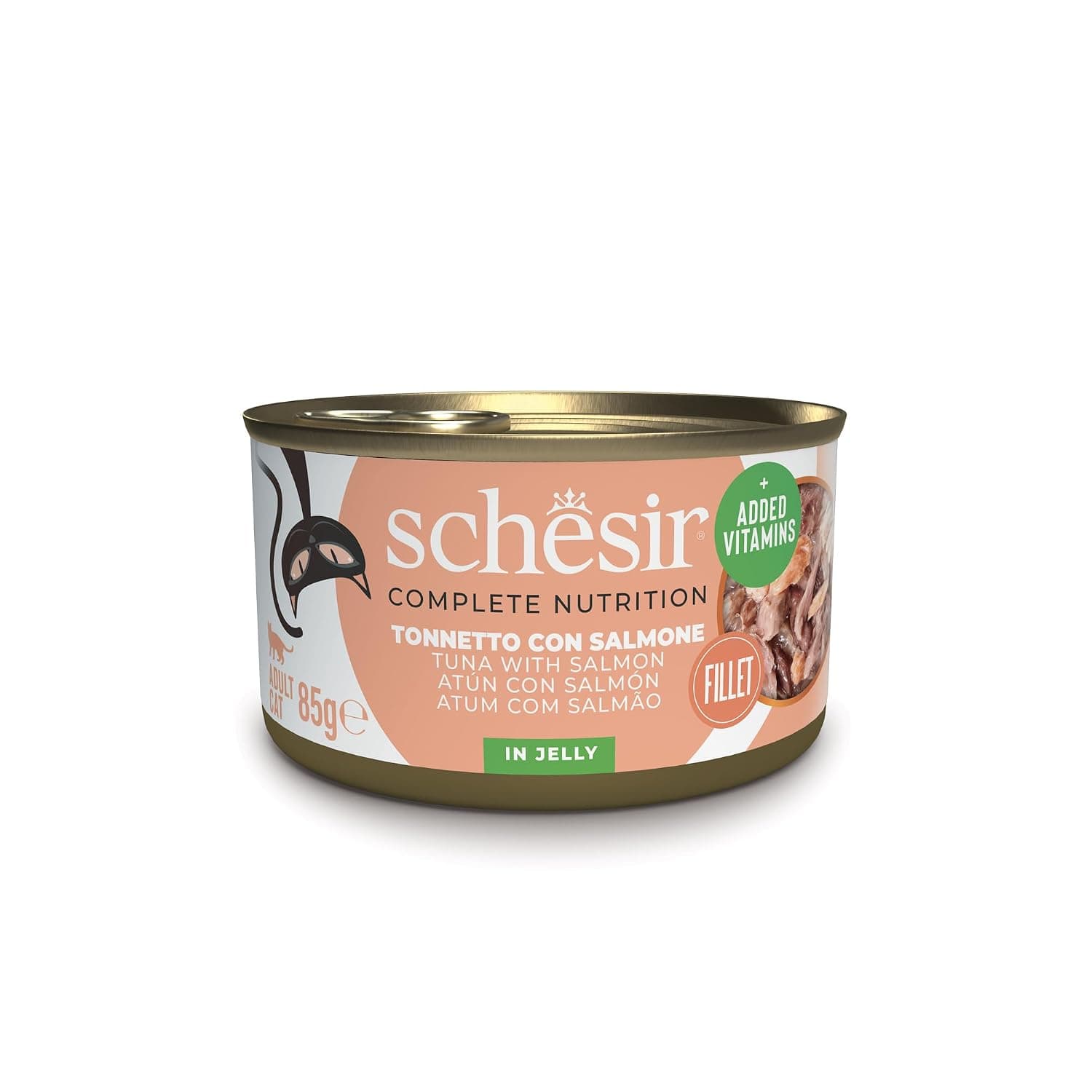 Schesir Tuna with Salmon in Gelatin, Wet Cat Food, in Cans, 100% Natural, with Added Vitamins, 12 x 85 g