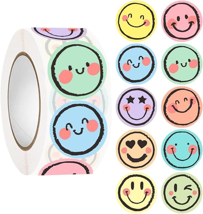 500 Pcs Smiley Face Stickers Roll, Colorful Reward Labels with 10 Positive Designs, Decorative Seals for Teachers, Parents, Students, Classroom Activities, Planners, Scrapbooking, Learning Incentives
