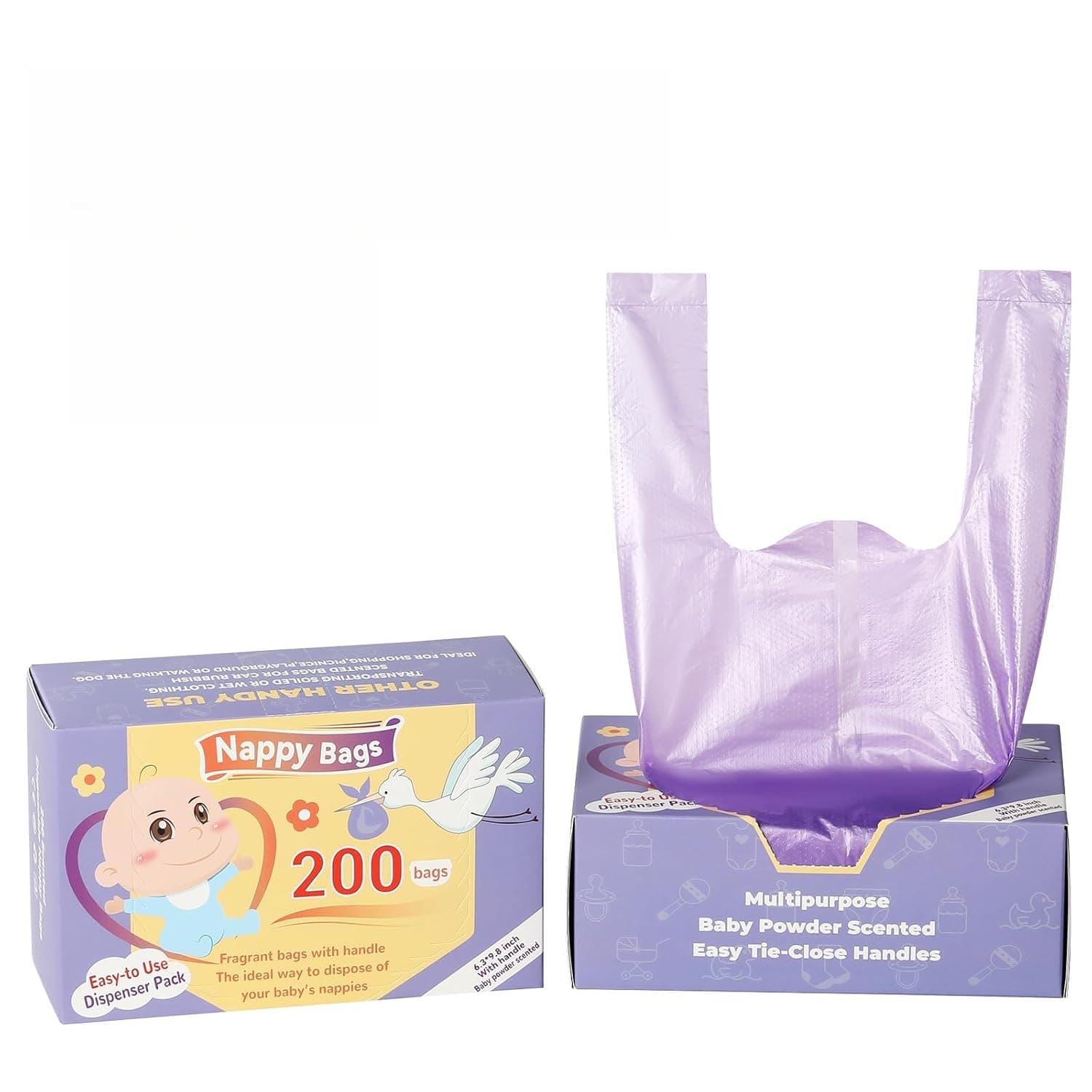 200-Pack Biodegradable Diaper Disposal Bags - Extra Thick Leak-Proof & Odor-Lock Design, Portable Baby Waste Bags for Travel, Strollers & Nursery - Eco-Friendly Essentials (8"x12", Lavender Scented)