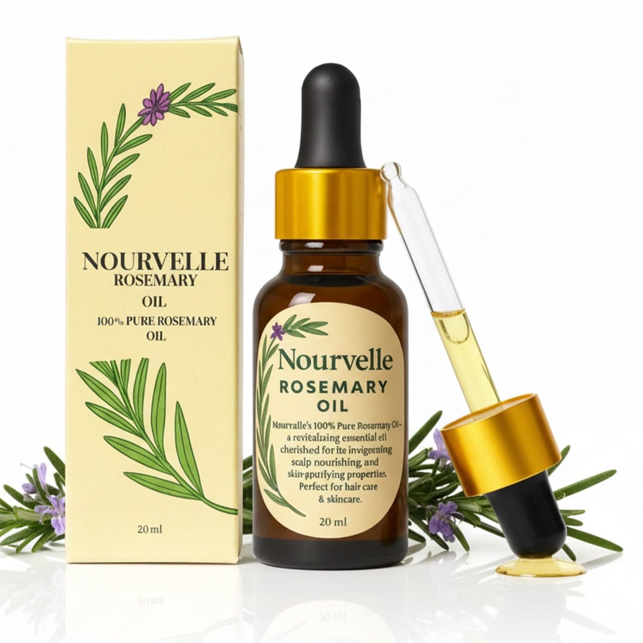 Rosemary Essential Oil, 100% Pure, Amber Glass Bottle, 20ml, Liquid Form, for Hair Care, Scalp Nourishing, Skin Purifying