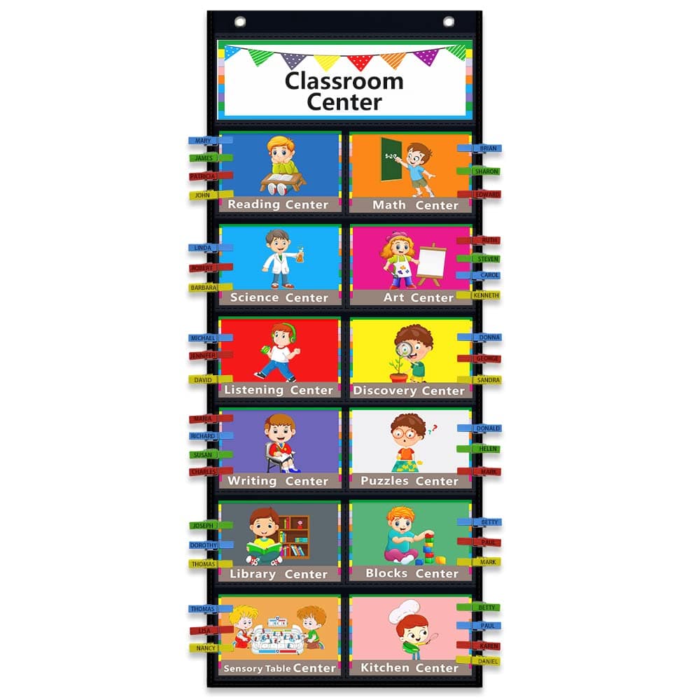 Class Jobs Pocket Chart Classroom Management Pocket Chart,Job Chart for Classroom, with 12 Cards and 32 Clothespins