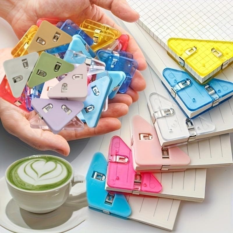 8-Piece Triangular Plastic Document Clips – Durable, Anti-Warping Clips for Paper & Notebook Organization – Sturdy Design for Office & Home Essentials (Multicolor 8Pcs)