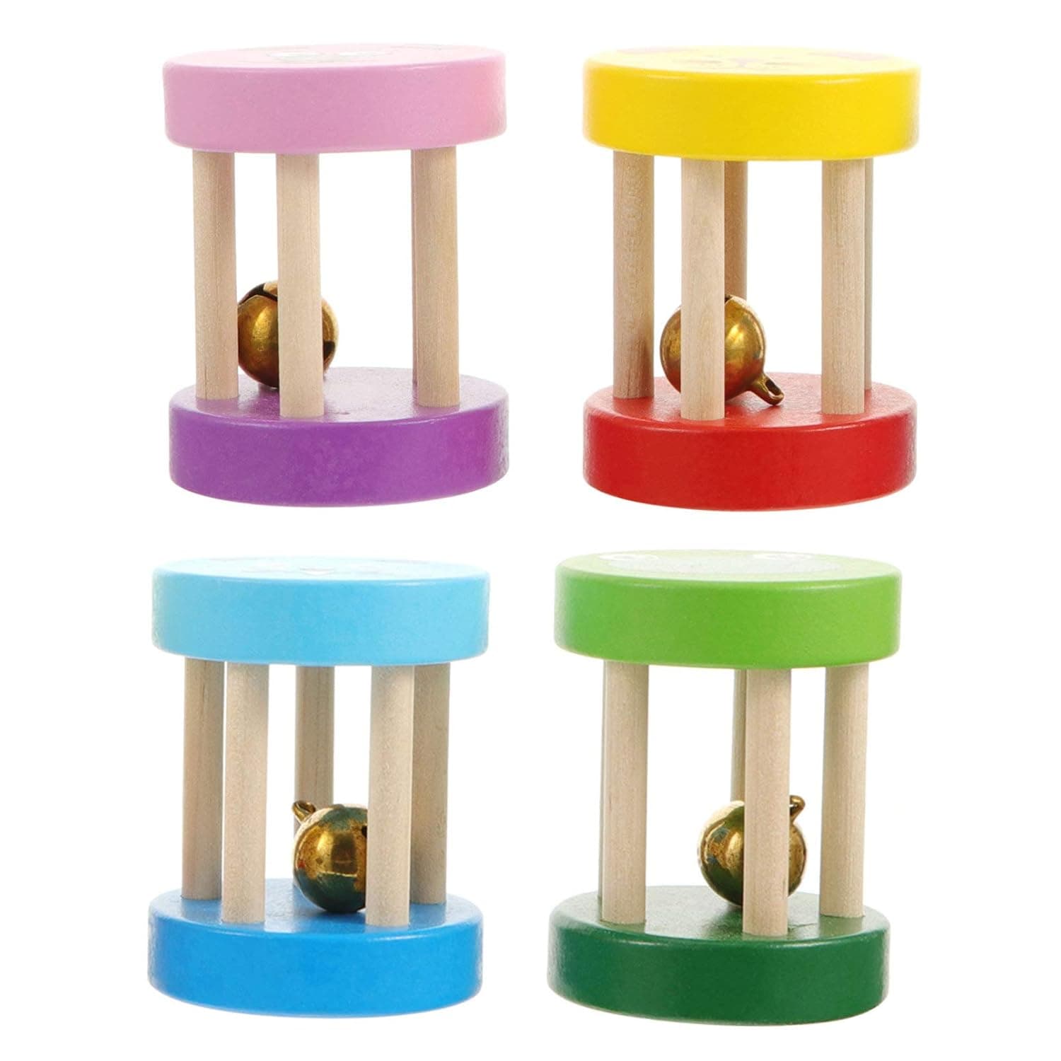4pcs Mini Bell Rattle Rattle Roll Montessori Ball Cylinder Rolling Drum Baby Toy Rattle Roller Wooden Rattle Baby Infant Toy