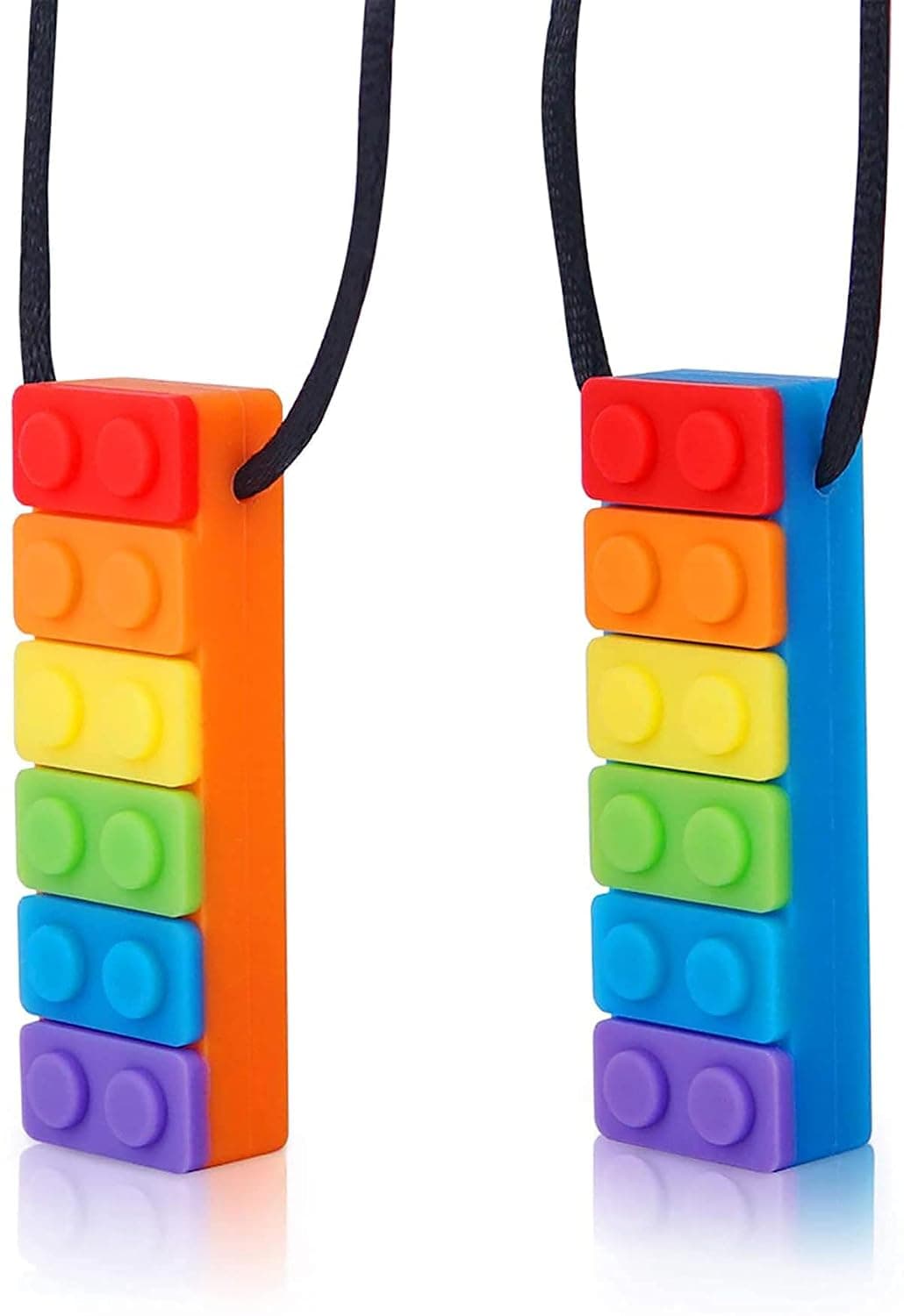 Chewing necklace, sensory chewing necklace set, suitable for children with ADHD, teething, autism, occlusal needs, oral exercise chewing stick, food-grade silicone safety (2 pieces)