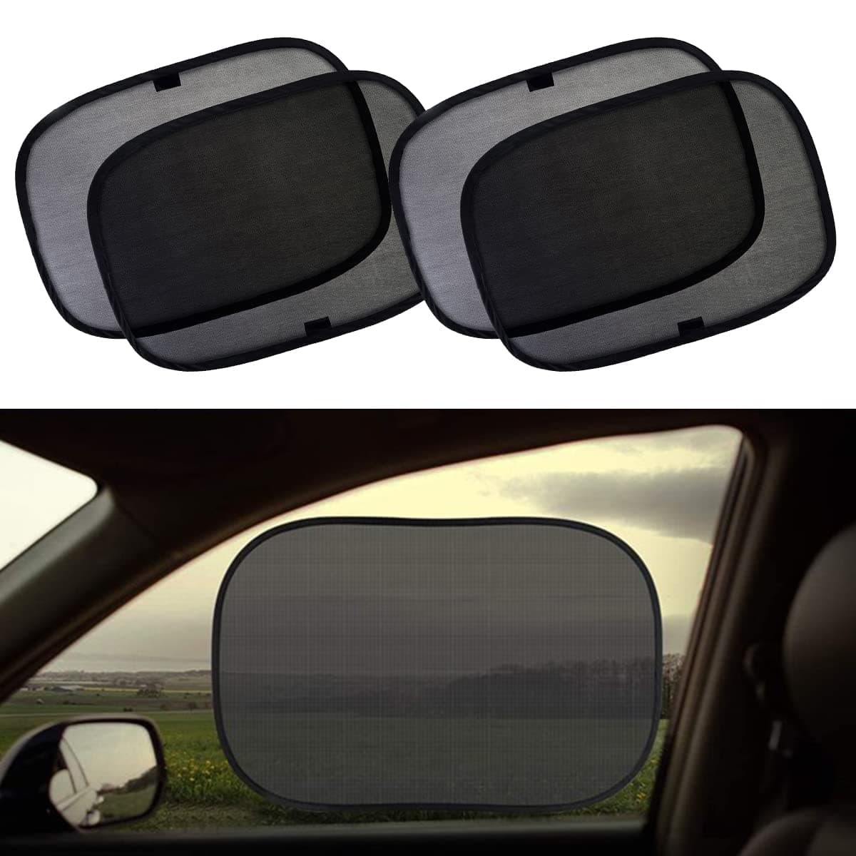 NALANDA 4 Packs Car Side Window Sun Shade Foldable Sun Visor Protecter with Storage Bag, Auto Sunshades with Heat and UV Protection, Fit for Cars, SUV
