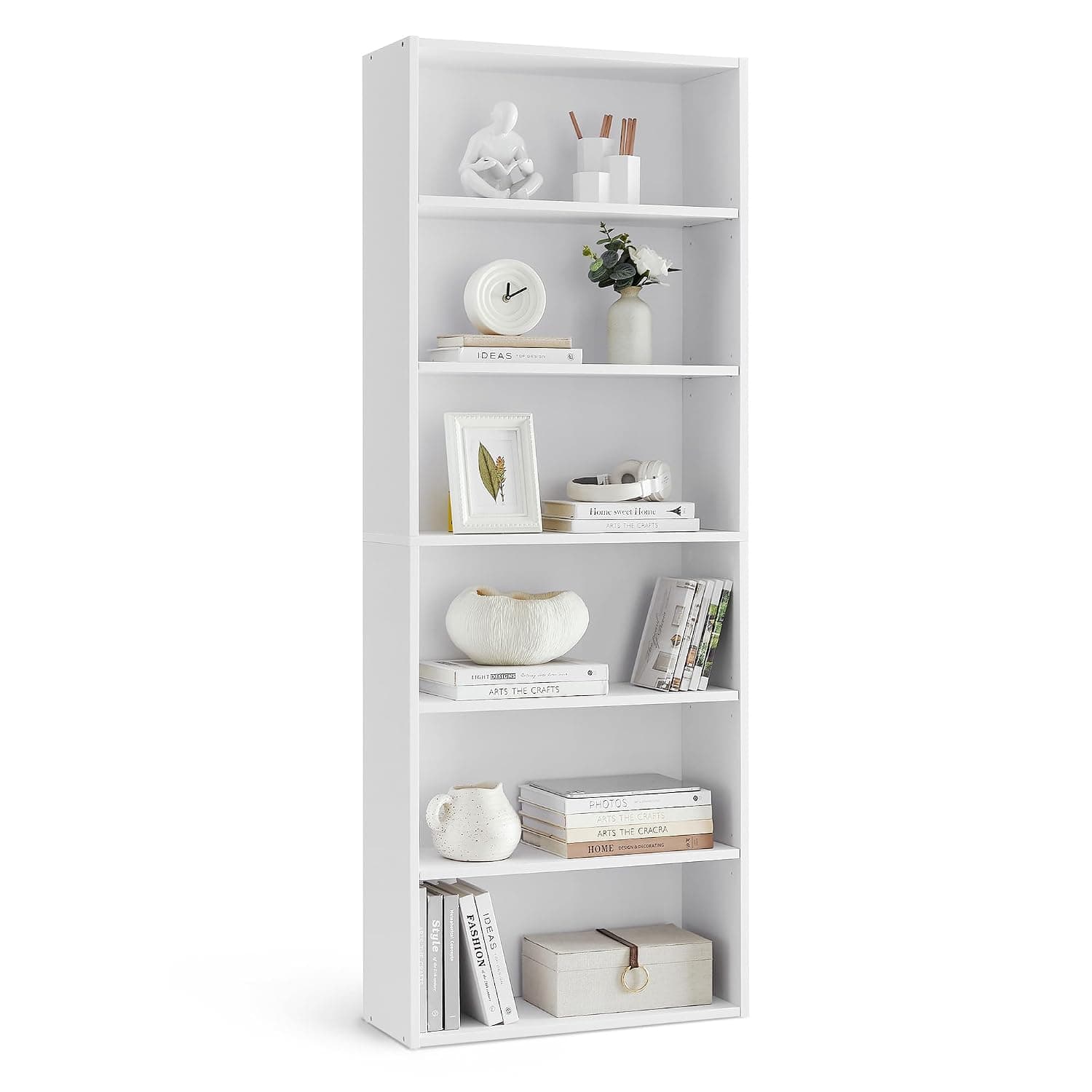 VASAGLE LBC166T14 6-Tier Bookcase Standing Shelf Storage Shelf Adjustable Shelves for Living Room Home Office Bedroom Cloud White