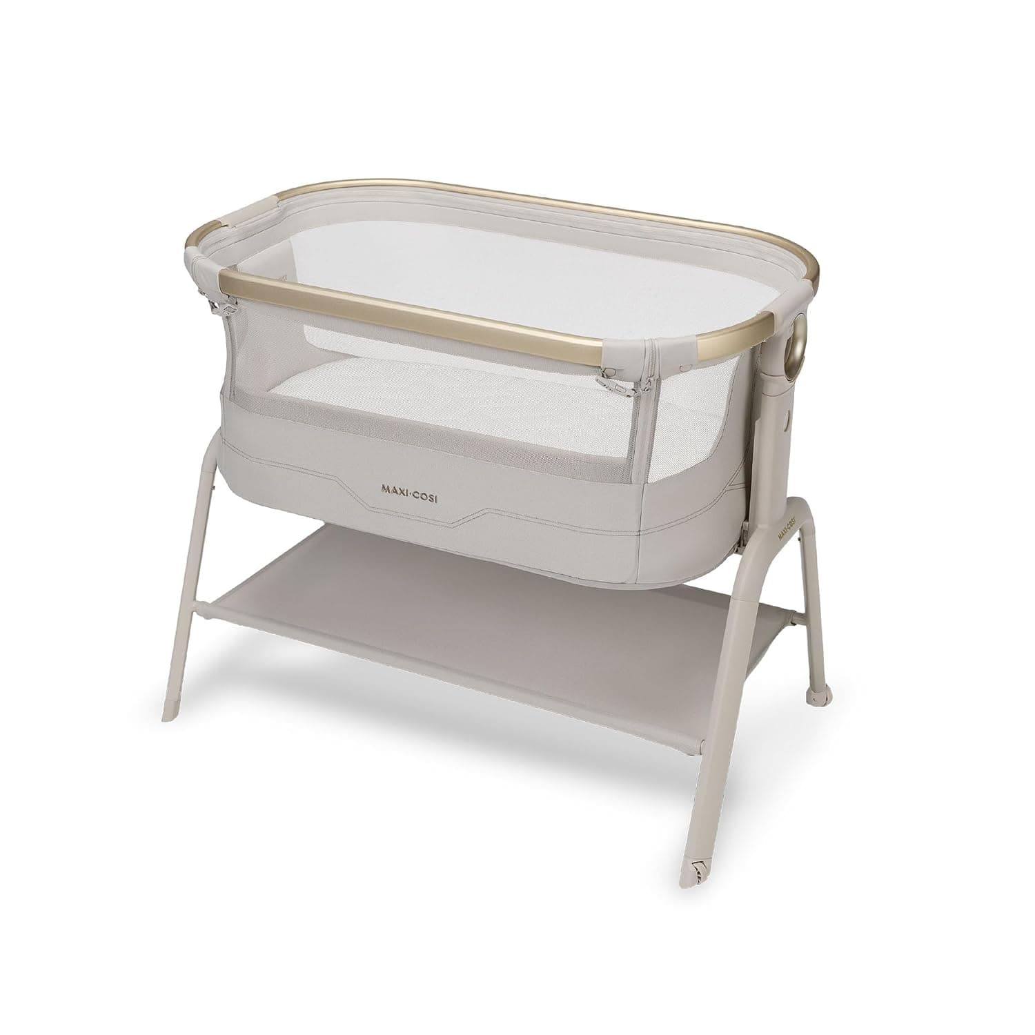 Maxi Cosi Iora² Co-Sleeping Bassinet, 0–6 Months (9 kg), Foldable & Lightweight Baby Bedside Crib, 5 cm CloudCore mattress, 5 Height Levels, 2 Smooth Gliding Wheels, Easy Slide, Elegance Beige