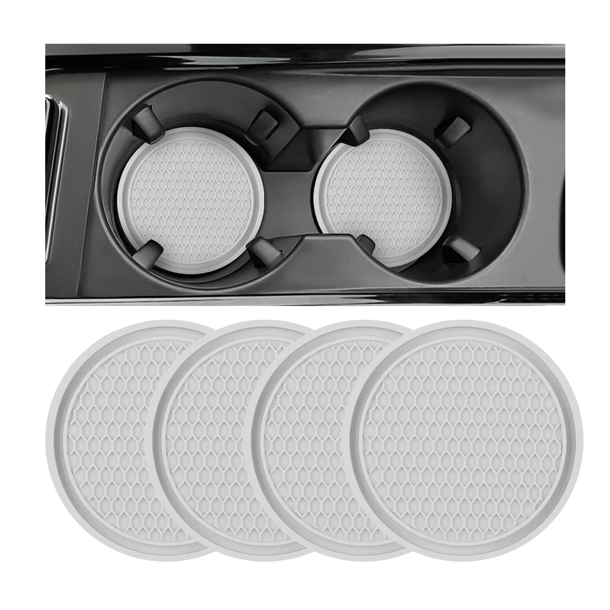 Car Cup Holder Coaster, 4 Pack Non-Slip Insert Coasters, Universal Durable Auto Cup Mat, 2.75 Inch Flexible Silicone Pad for Car Interior, Vehicle Accessories for Men and Women