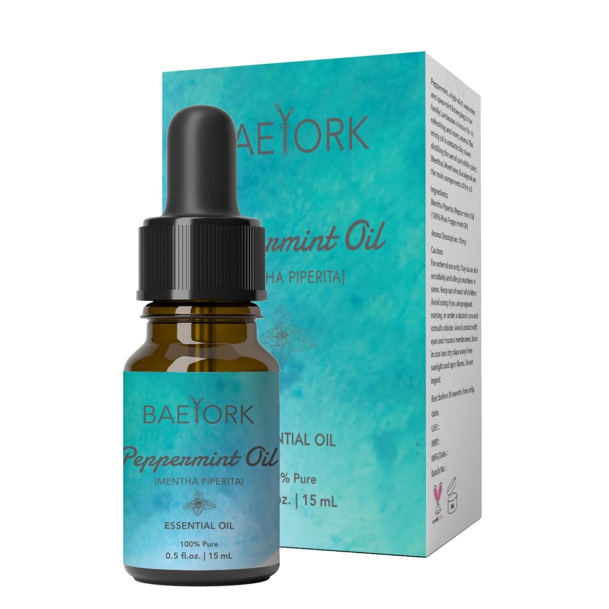 Peppermint Essential Oil 15mL (0.5 Fl. Oz.) – 100% Pure Natural Oil for Diffusers, DIY Blends, Skin & Hair Care, Vegan & Cruelty-Free