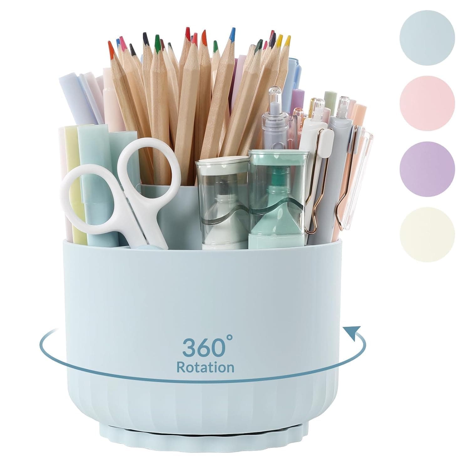 SKYDUE 360 Degree Rotating Desk Organizer, Dual-Purpose Pencil Pen Holder for Desk, Rotating Pencil Cup with 5 Slots, Office Supplies, Desk Decor for Office, School, Home