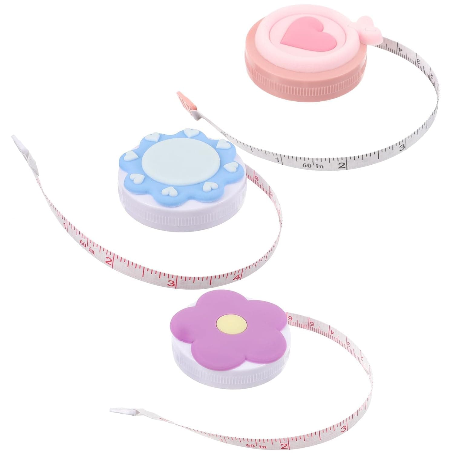 3 Pack Tape Measure, Fabric Tapeline, Portable Soft Tapeline Measure for Body Fabric Sewing Tailor Cloth Knitting Craft Weight Loss Measurements, Retractable 60-inch,Double Scales Rulers,Cute Design
