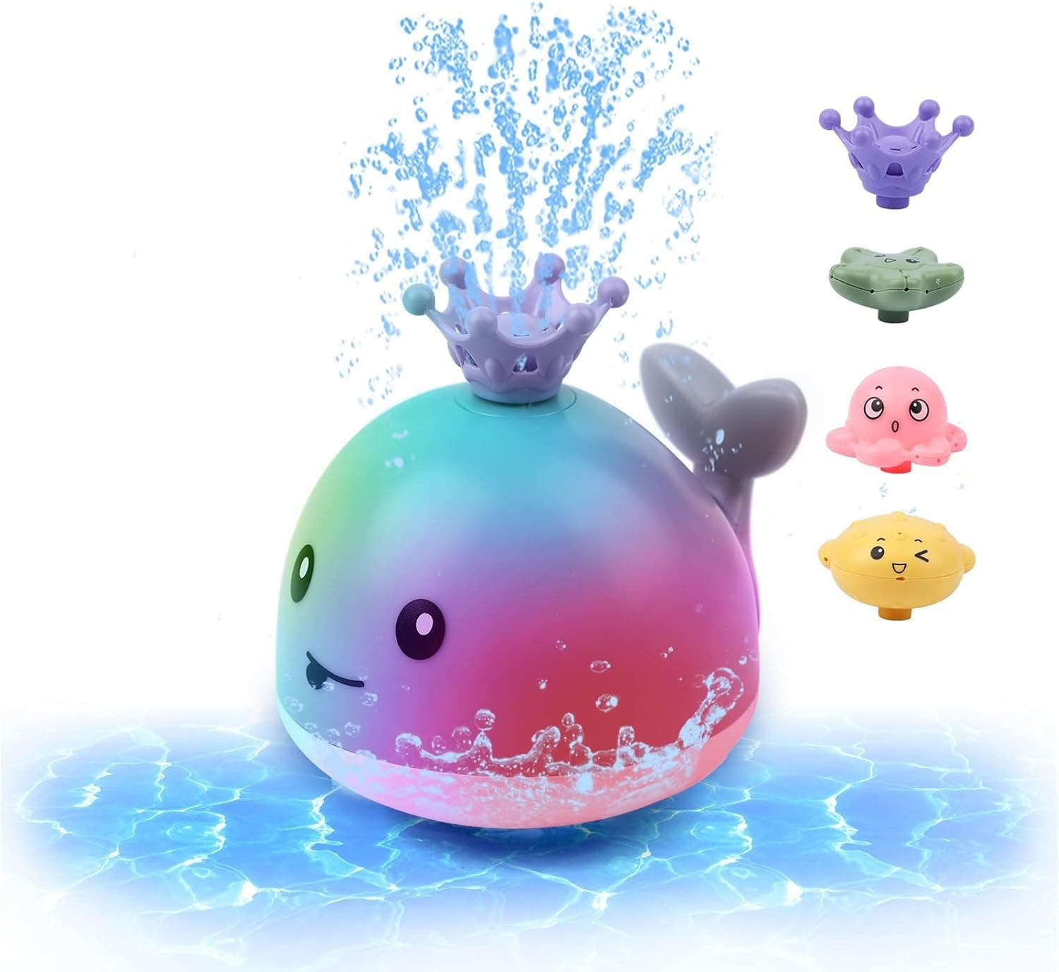 Automatic Light Up Whale Bath Toy and Water Fountain Sprinkler, Fun Sensory Learning Toy for Infants, Toddlers, and Kids (Grey)
