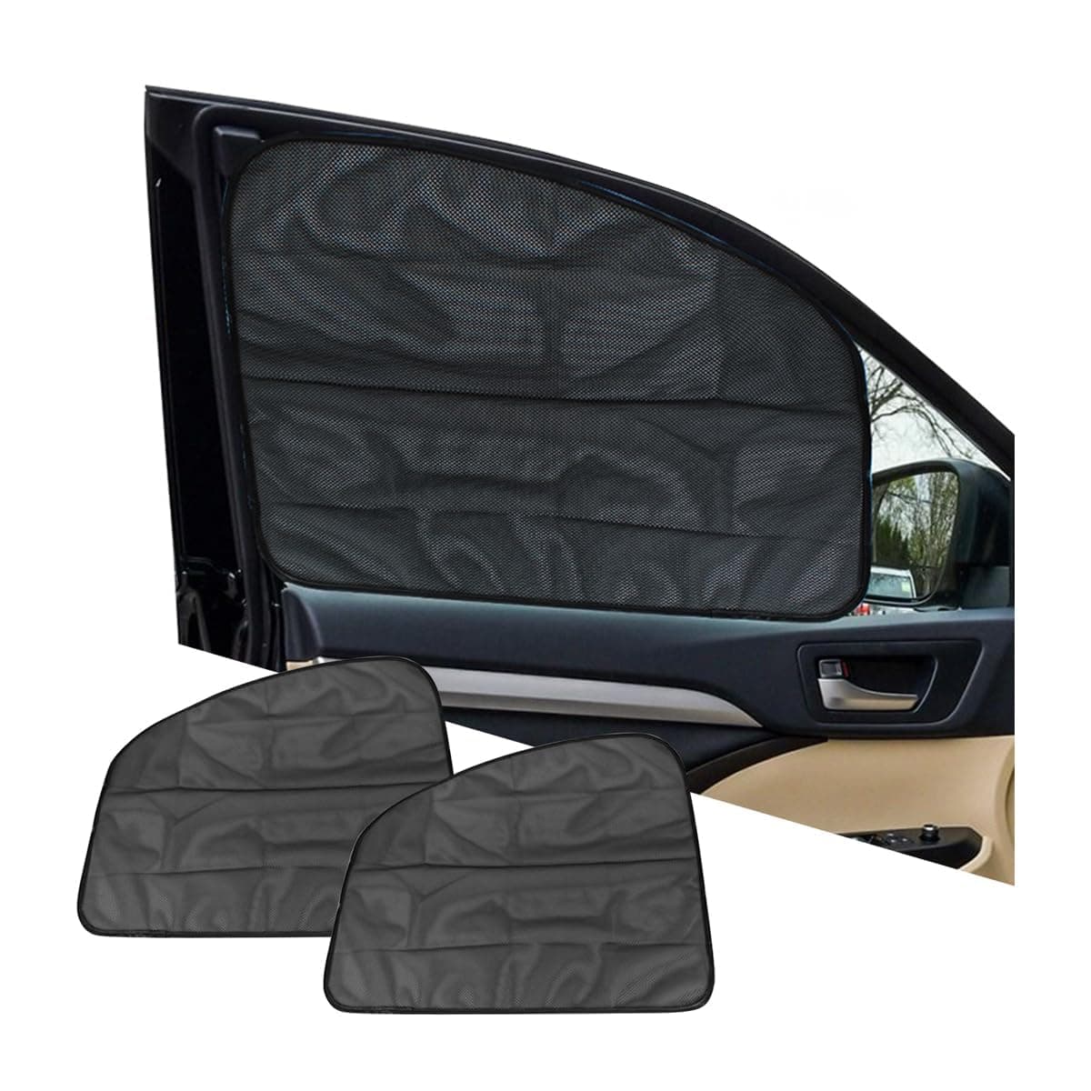 2PCS Car Side Window Sunshades, Magnetic Vehicle Front Window Shade Sunscreen, Mesh Auto Blocking Sunlight UV Protection Covers, Universal for SUV, Hatchback, Business Vehicle（Front）