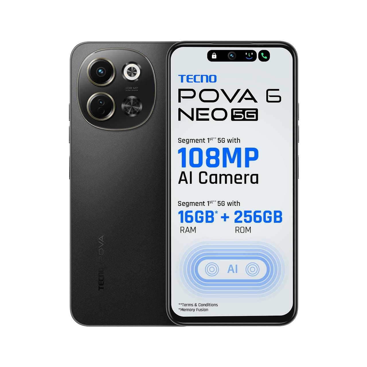 موبايل تكنو سبارك 30 5G، 8GB+256GB | كاميرا رئيسية 108MP مع مكبرات صوت دولبي اتموس | معالج ميديا تيك D6300 5G | شاشة LCD 6.66 انش 120Hz بفتحة HD+| بطارية 6000mAh مع شاحن 18 واط (ميدنايت شادو)