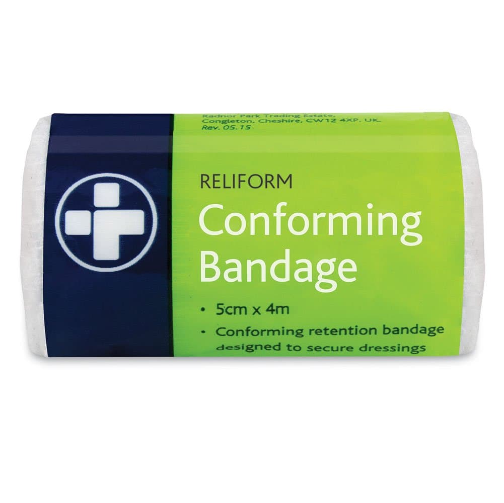 Reliform Reliance Medical 5cm x 4m White Conforming Bandage - Pack of 10 | Non-sterile retention construction ensures high absorbency to secure dressings comfortably during essential first aid.