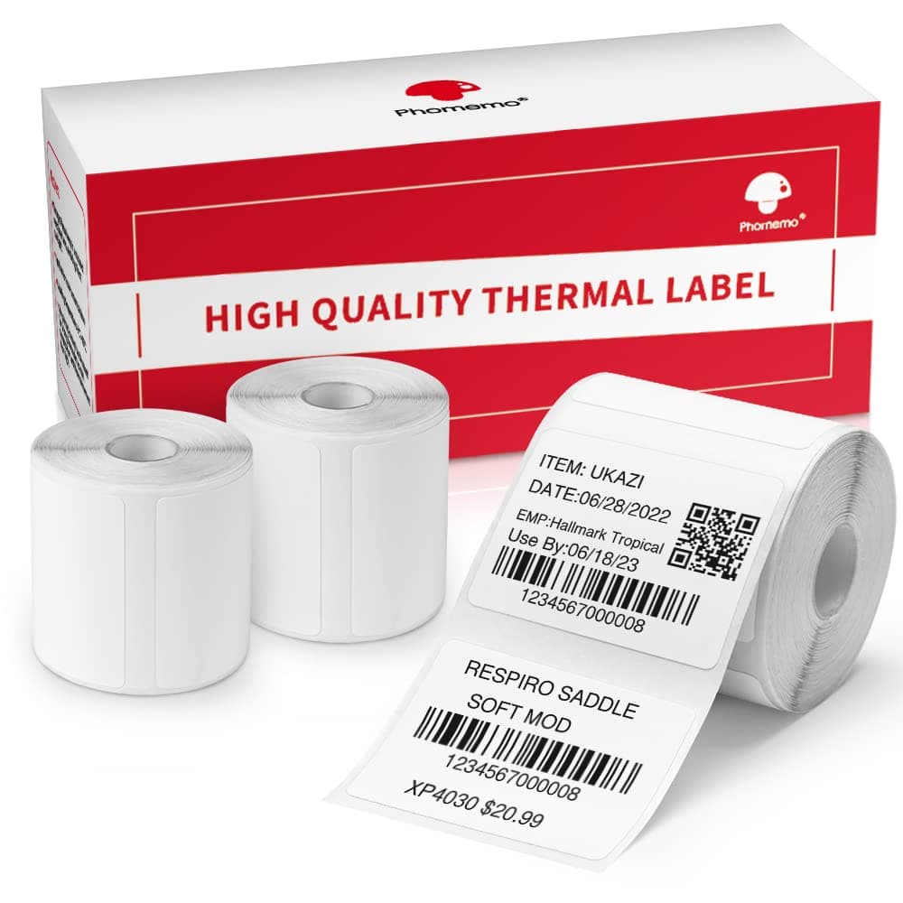 Phomemo 3 Rolls M120/M110/M200/M220/241BT Thermal Paper 1.57'' x 1.18''(40x30mm), Multipurpose Barcode/FNSKU/FBA Labels, 230Labels/Roll, Black on White