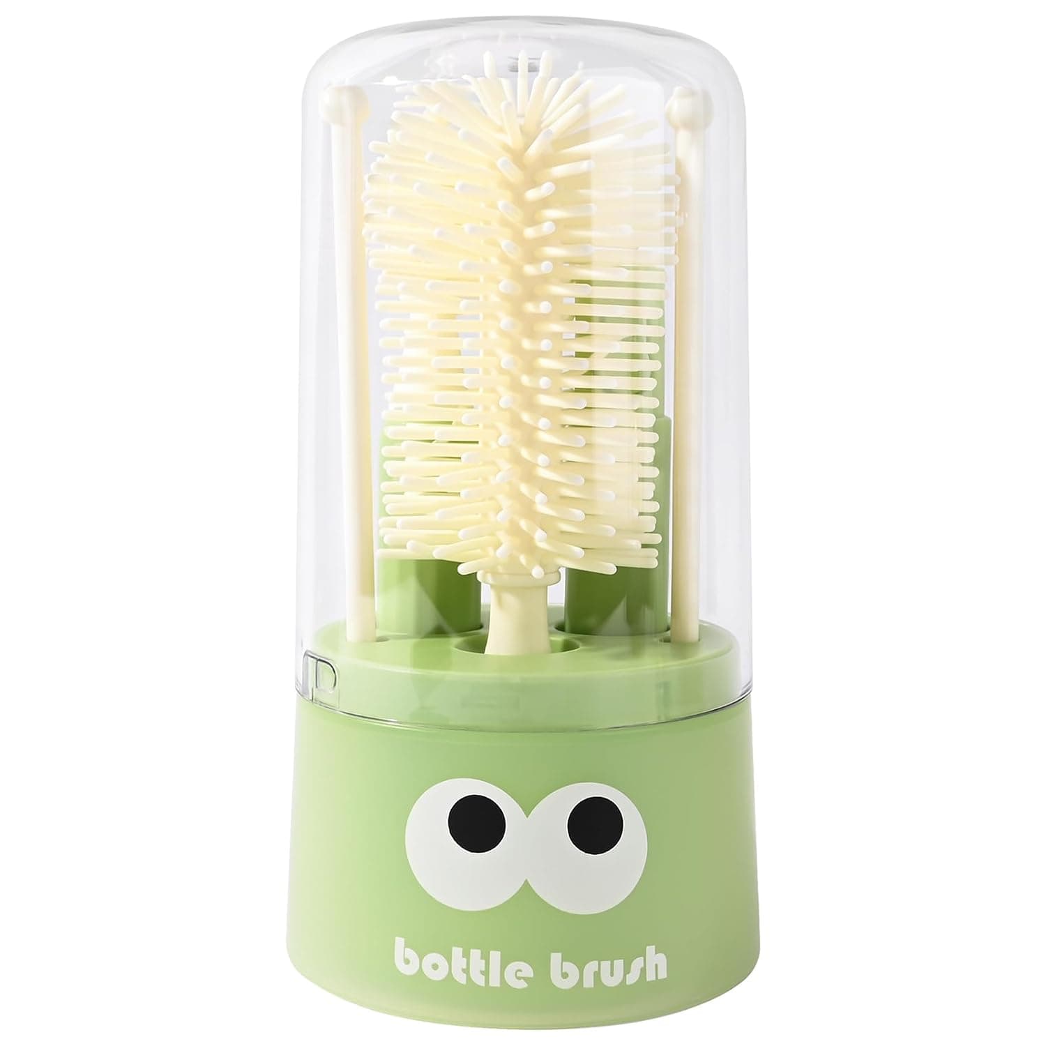Bebamour 6-in-1 Baby Bottle Cleaning Set with Brushes, 2 Drying Racks & Storage Holder | Detachable Portable Cleaning System | BPA Free, Green