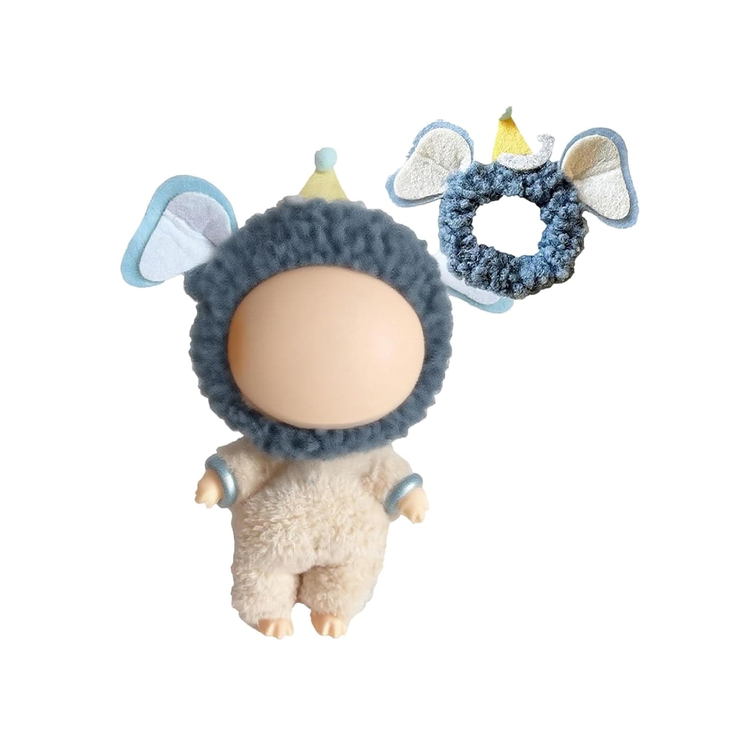 Headband for Labubu (No Doll), Clothes Accessories for Labubu Designer Outfit, Soft Plush Ears Headwear for 17-20cm Dolls (Blue elephant)