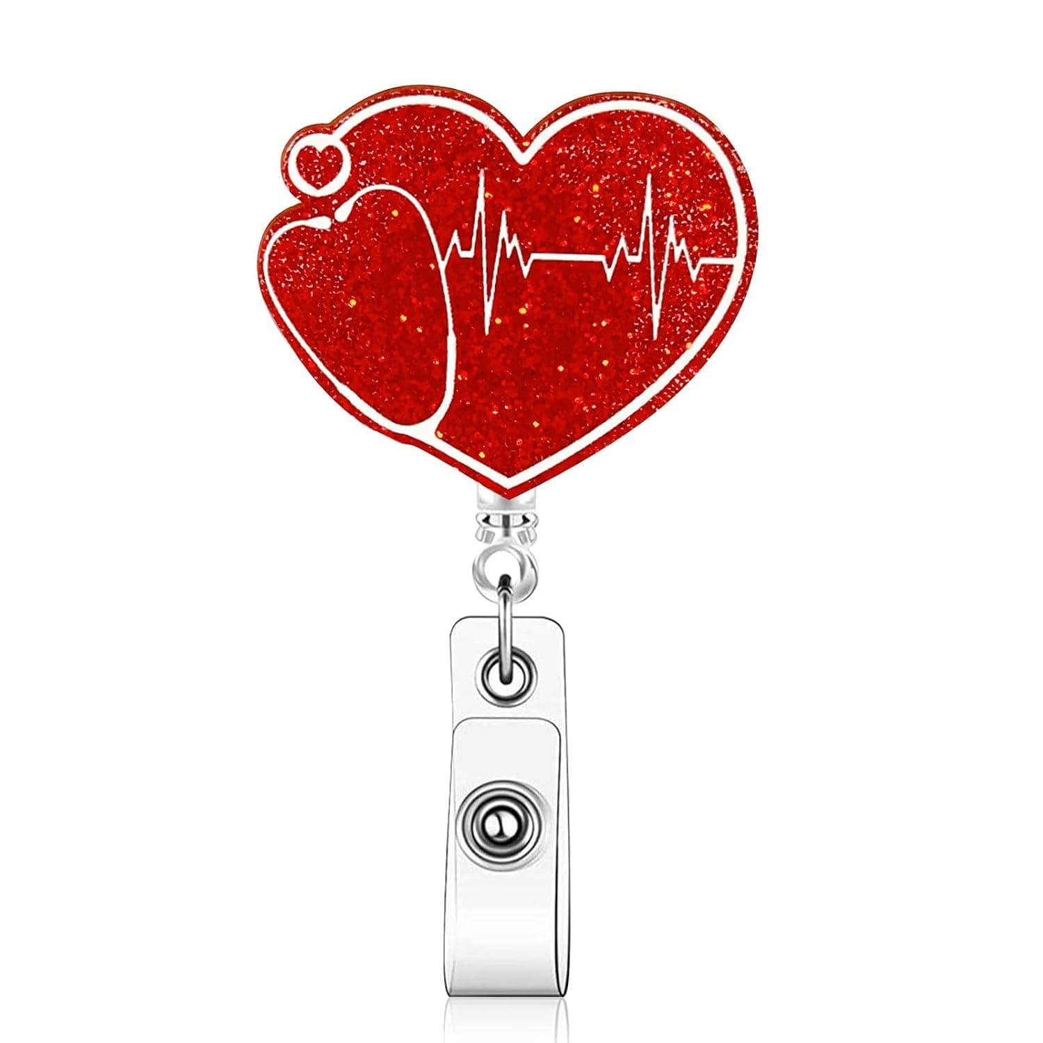 Tazweeq Heart Badge Reel with Heart Line Design, Name Work Badge Clip for Nurses, Doctors, Medical Assistants, Healthcare Workers, and Students (6 * 6 cm)