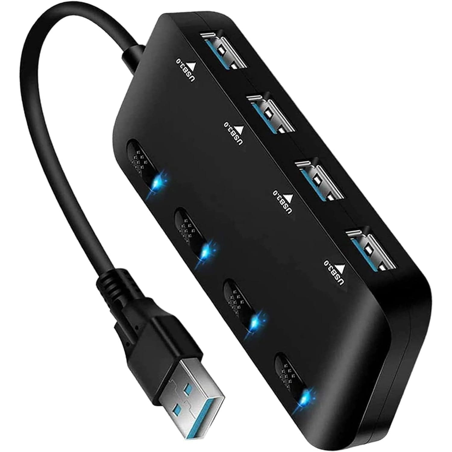Joyzzz Usb 3.0 Hub Splitter, 4-Port USB Hub, 5Gbps High-Speed Data Transfer, Individual LED On Off Switches, Ultra Slim Portable Design, Plug and Play for Laptop PC Computer