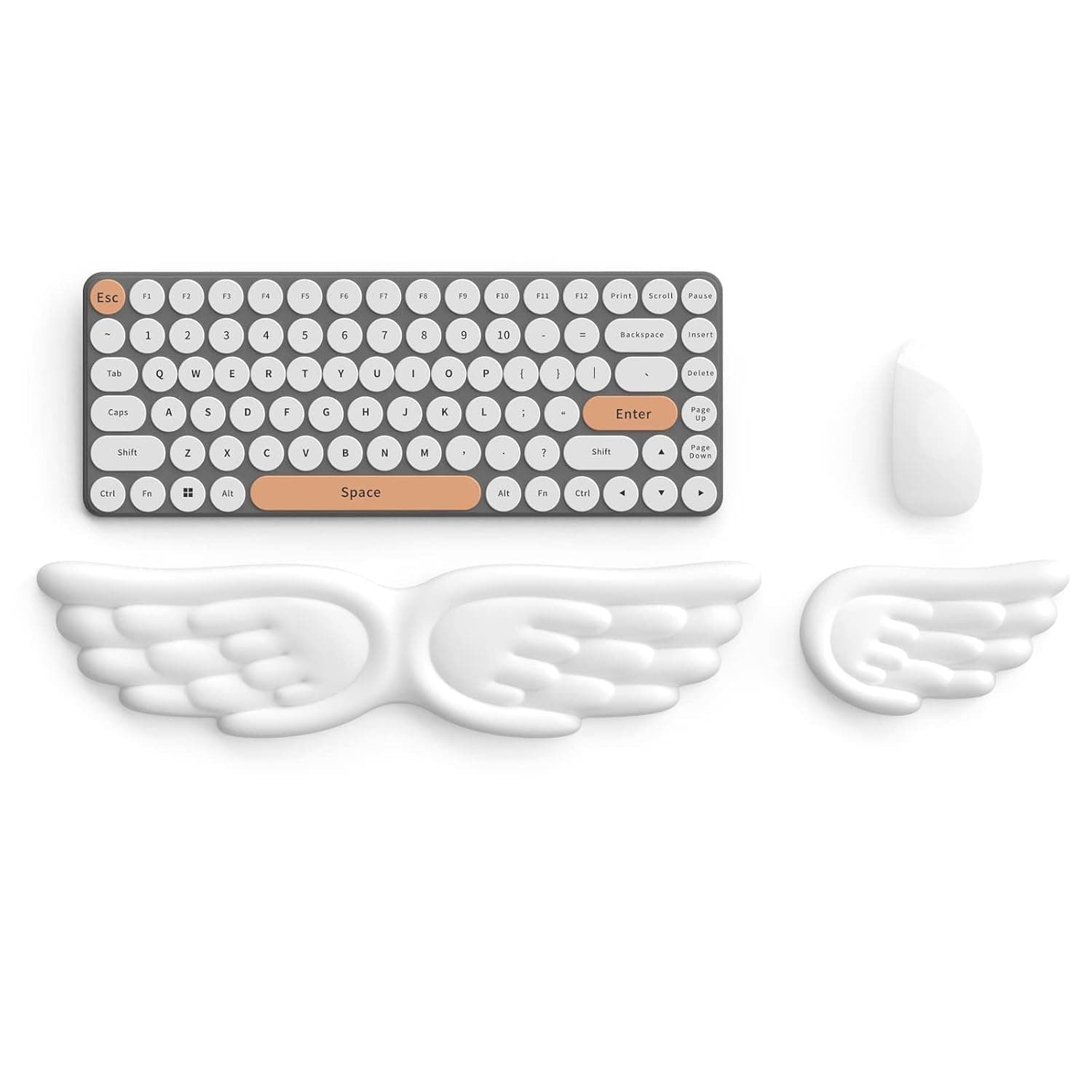 Bukela Angel Wing Keyboard Wrist Rest, 3 in 1 Memory Foam Mouse Wrist Cushion Support, Mouse Pad Wrist Support for Computer, Laptop, Soft Wrist Rest for Keyboard, Easy Typing & Pain Relief, White