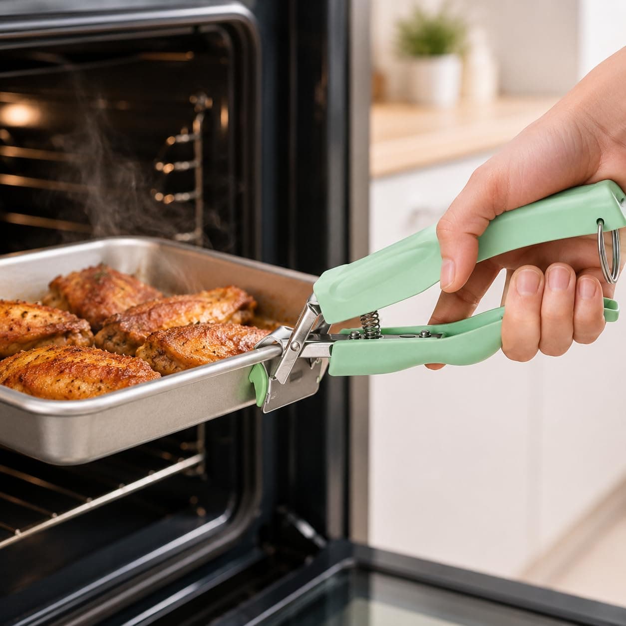 Hot Plate Gripper Bowl Lifter with Silicone Pads, Heat Resistant Dish Holder for Microwave Air Fryer Steamer Kitchen Accessories(Green)