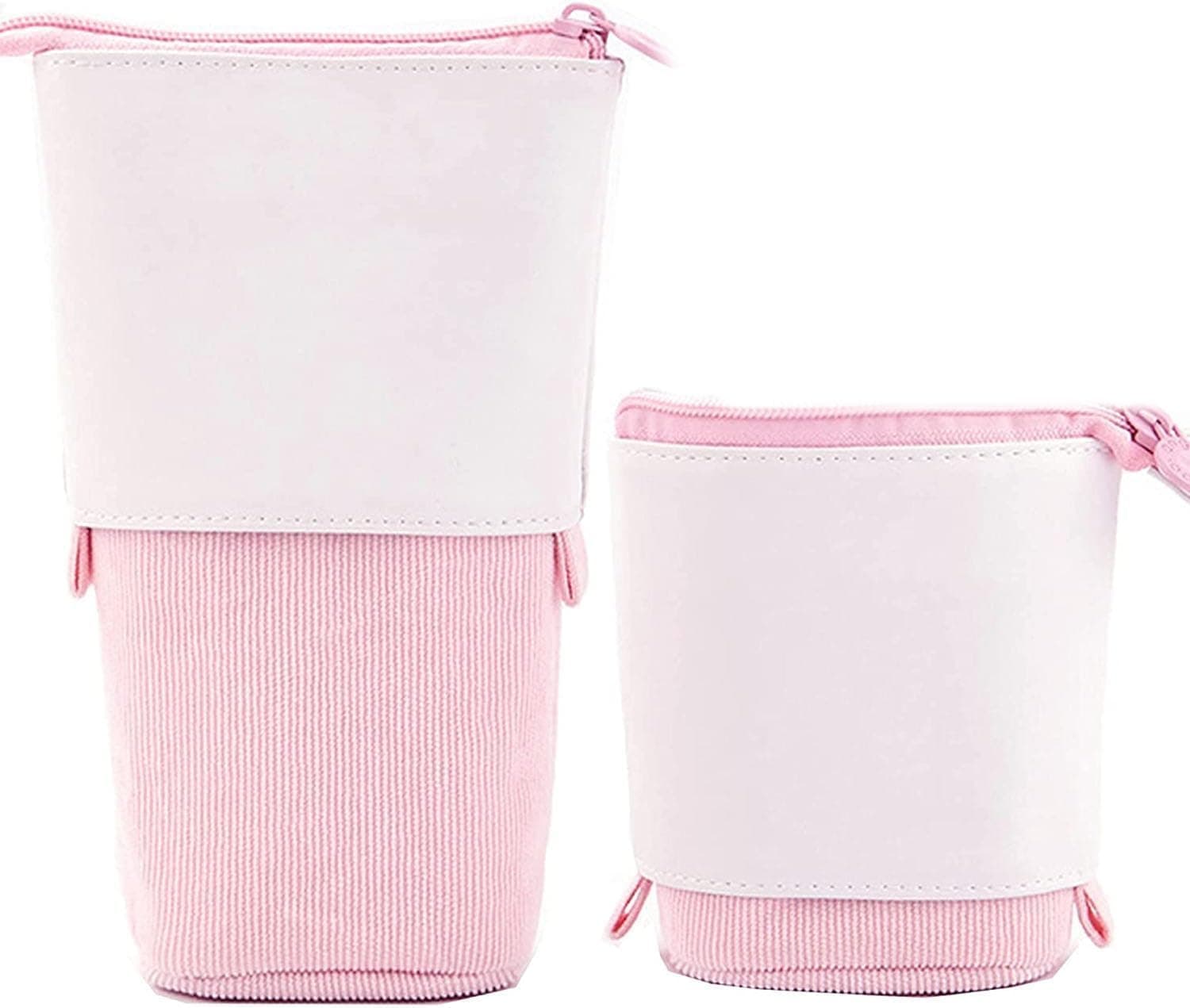 Aputue Stationery Case, Expandable Corduroy Large Storage Organizer, Telescopic Pouch for Students and Professionals, Durable Portable Aesthetic School Bag for Pens and Pencils, Pink