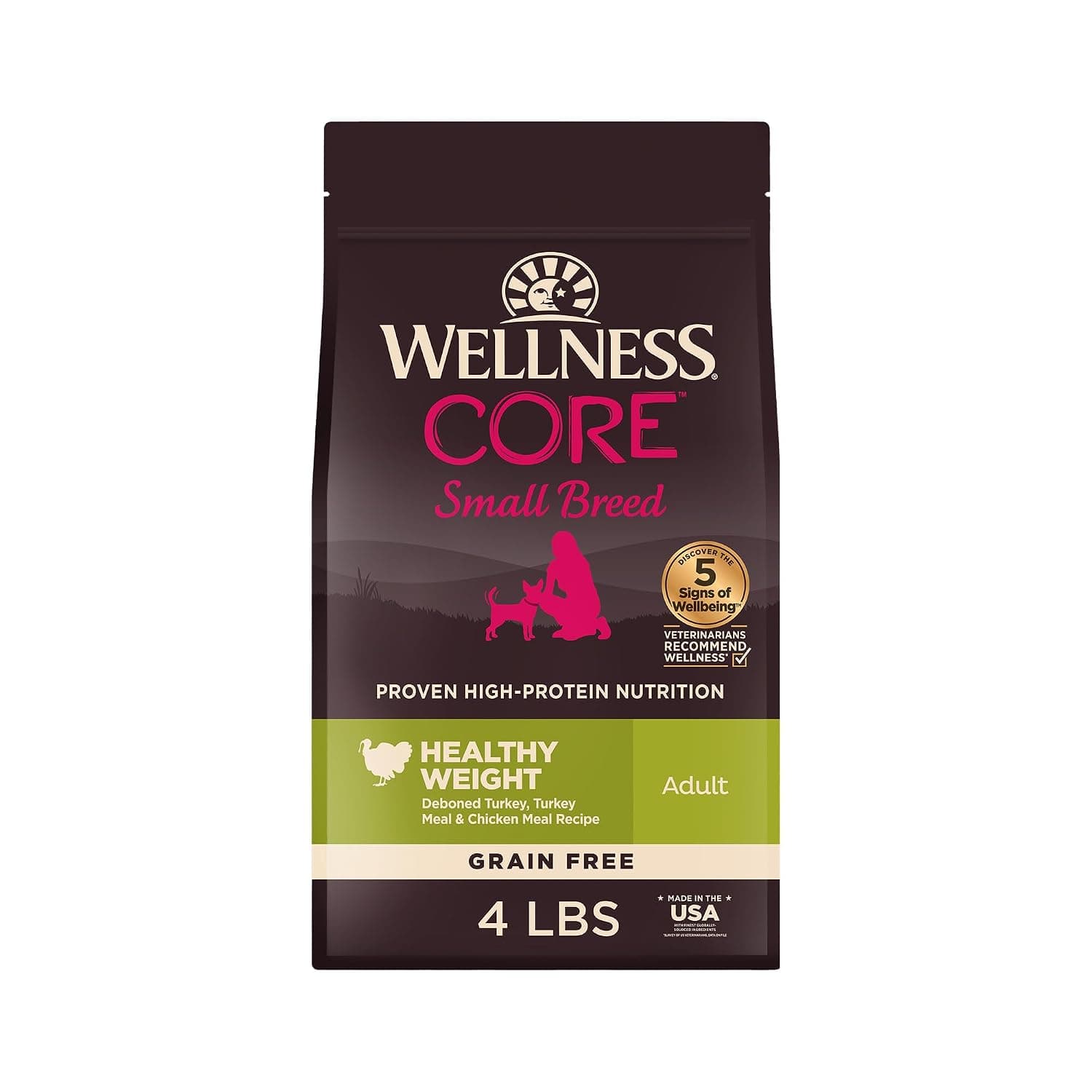 Wellness CORE Natural Grain Free Dry Dog Food, Small Breed Healthy Weight, 4-Pound Bag