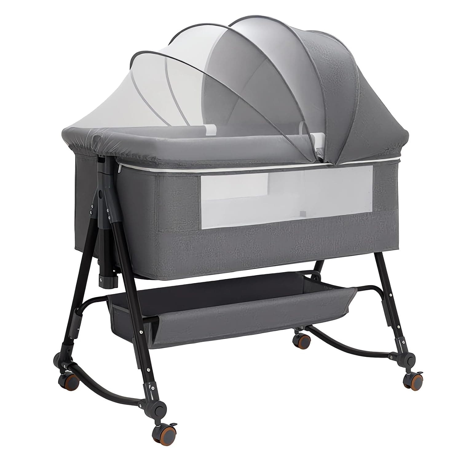 VINNYSEN Baby Bassinet, 3 in 1 Baby Bassinet with Storage Basket and Wheels, All Mesh Bedside Bassinet for Baby, 6 Adjustable Height Portable Bedside Crib Sleeper for Newborn/Infant