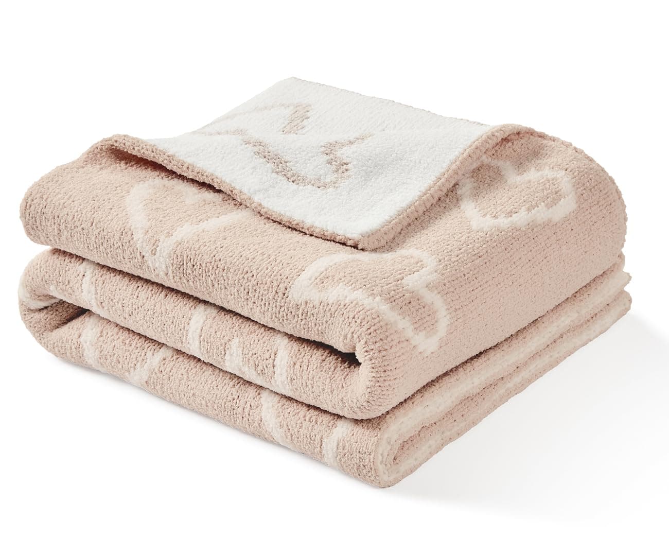 CREVENT 76X102CM Cozy Soft Warm Chenille Baby Blanket for Girls Boys, Newborn Essentials for Infant, Baby Shower Receiving - Pink Heart